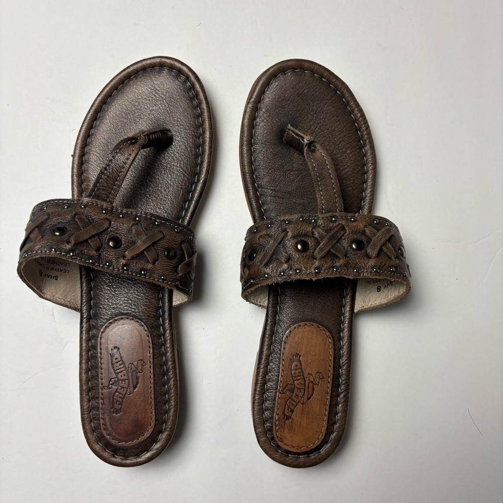 freebird Brown Leather Braided Toe-Post Sandals